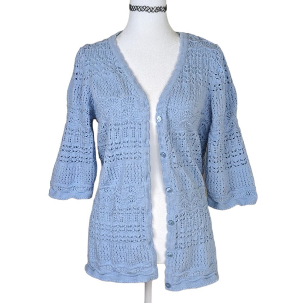 Blair Blue Cottagecore Coquette  Crochet Short Sleeves Spring Cardigan XL